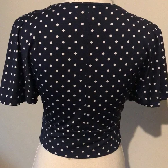 Crop top by Polly & Esther, navy with white polka dots, small - Picture 4 of 9